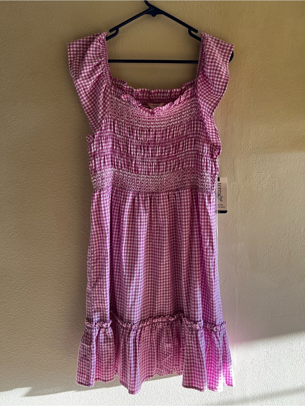 Smocked Pink Gingham Sundress with Ruffle Hem